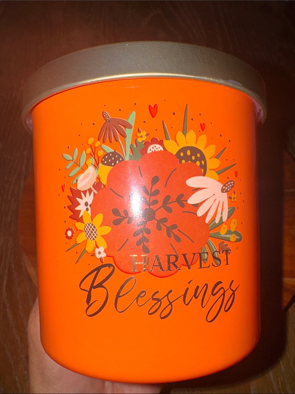 Harvest Blessings Orange Floral Decorative Candle Tin